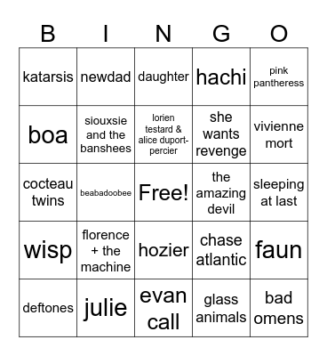 witchy's music bingo Card