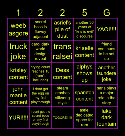 MY DELTARUNE Bingo Card