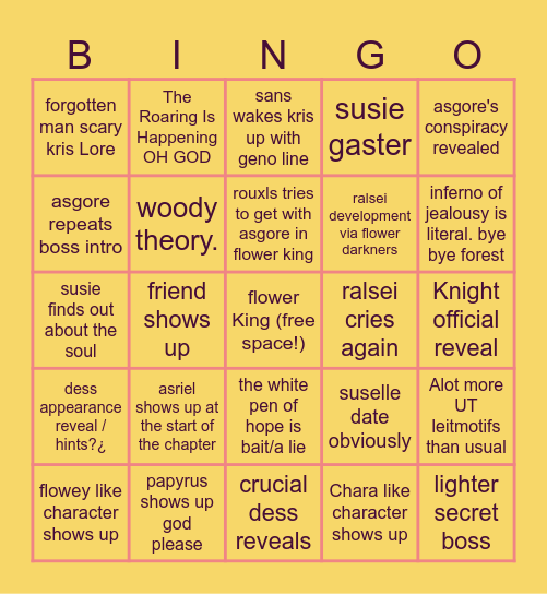 Deltarune Chapter 5 Bingo Card