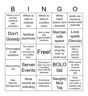 Mod Team Electric Boogaloo Bingo Card