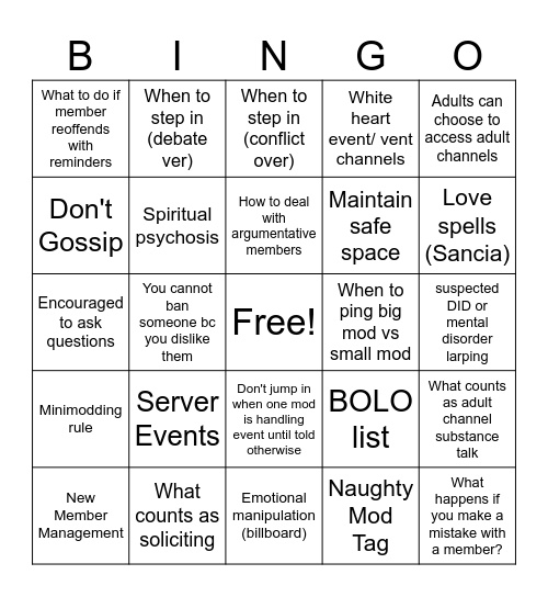 Mod Team Electric Boogaloo Bingo Card