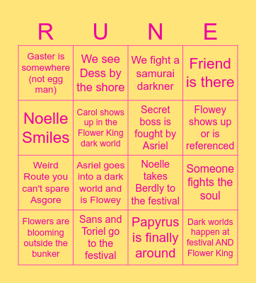 I know nothing about deltarune Bingo Card