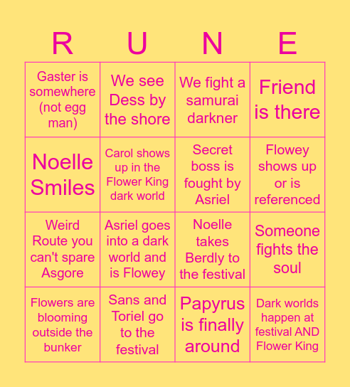 I know nothing about deltarune Bingo Card