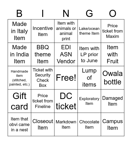 BE BINGO Card