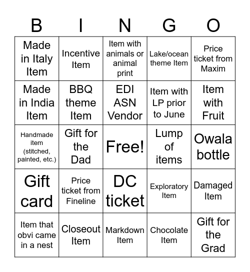 Untitled Bingo Card