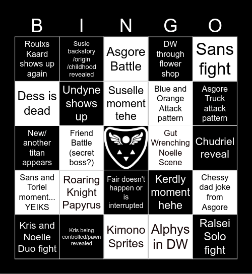 Deltarune Chapter 5 Predictions Bingo Card