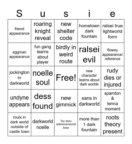 Deltarune chapter 5 bingo Card