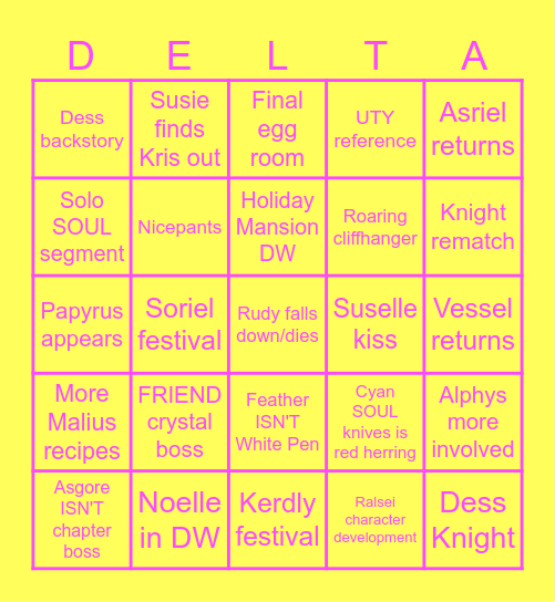 Deltarune Chapter 5 One-Day-Before-Release Bingo Card