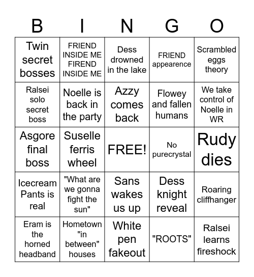 Deltarune chapter 5 bingo Card