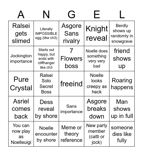 ANGEL board Bingo Card