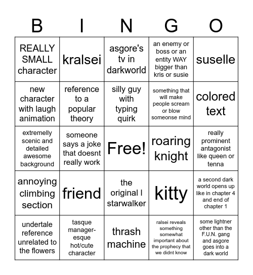 deltarune chapter 5 Bingo Card