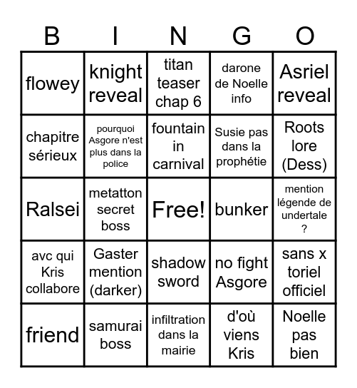 chap 5 deltarune Bingo Card