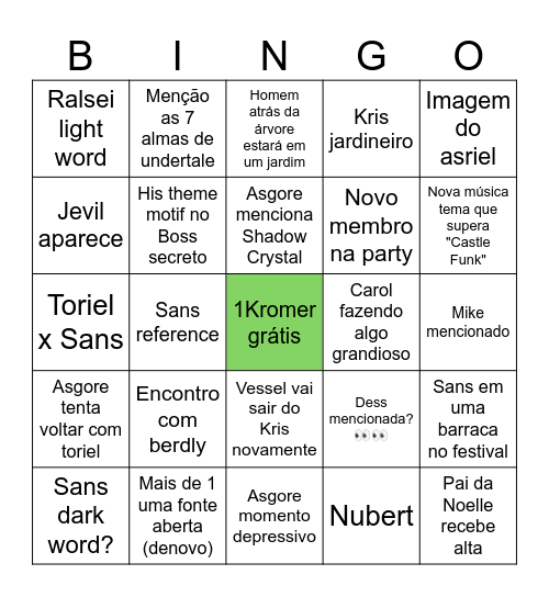 Bingo deltarune 5 Bingo Card