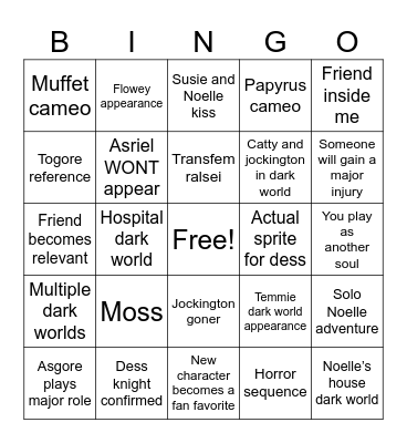 Deltarune prediction bingo Card