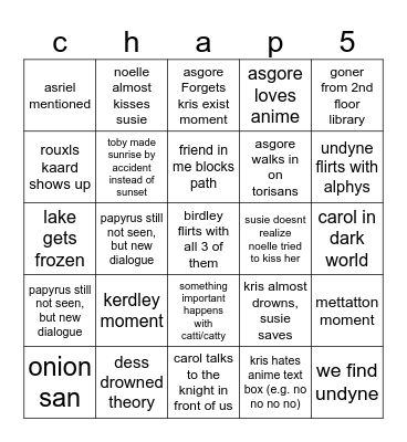 deltarune tomorrow Bingo Card
