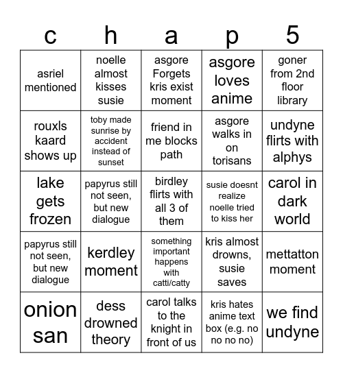 deltarune tomorrow Bingo Card