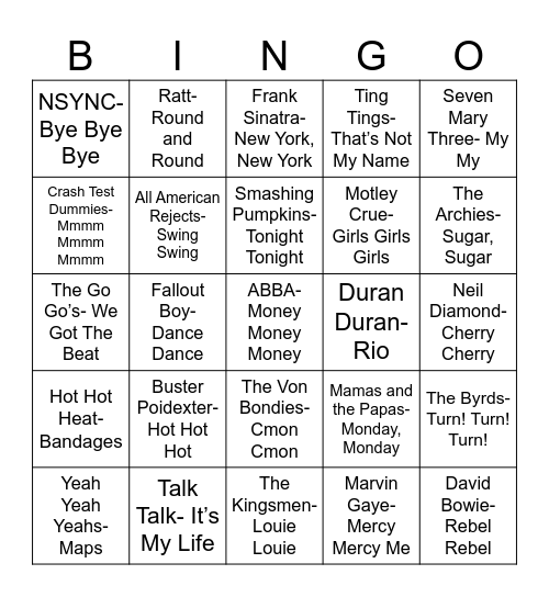 Radio Bingo Doubles Bingo Card