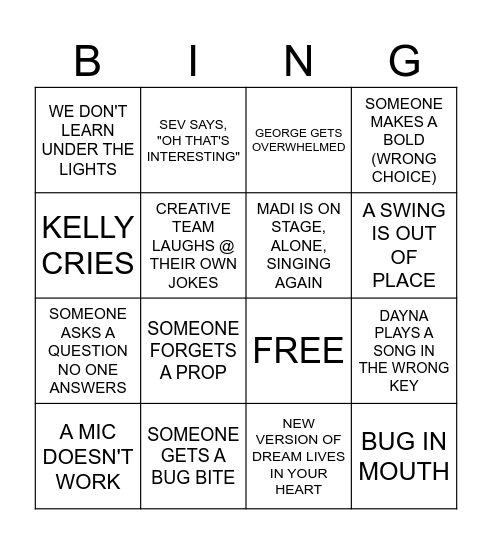 CURVEBALL BINGO, MAMA Bingo Card