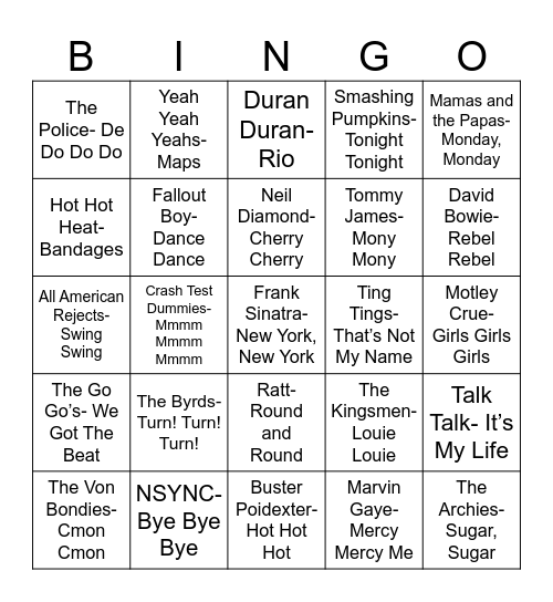 Radio Bingo Doubles Bingo Card
