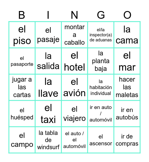vacaciones Bingo Card