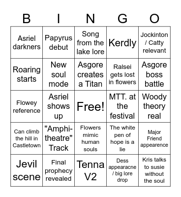 Deltarune chapter 5 bingo Card