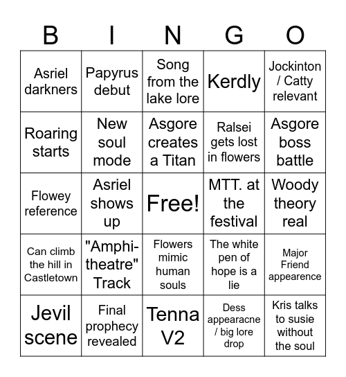 Deltarune chapter 5 bingo Card