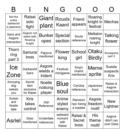 Deltarune CH5 Bingo Card