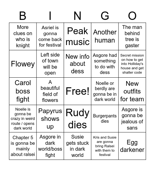 Deltarune chapter 5 Bingo Card