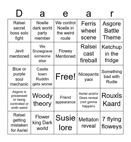 Deltarune chapter 5 Bingo Card