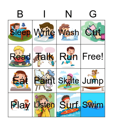Action Verbs Bingo Card