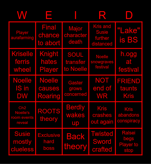 Deltarune Chapter 5 One-Day-Before-Release Bingo (WEIRD ROUTE) Bingo Card