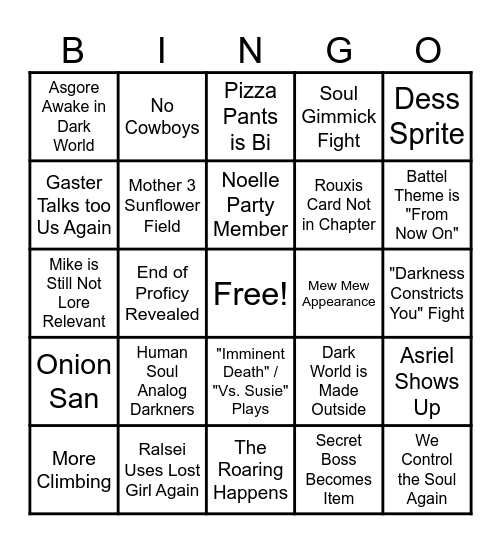 Deltarune Chapter 5 Bingo Card