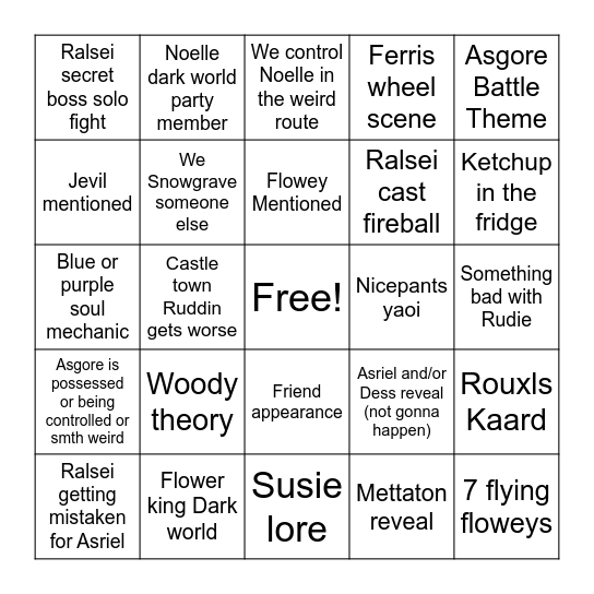 Deltarune chapter 5 Bingo Card