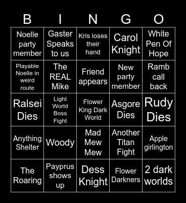 Deltarune Chapter 5 Bingo Card