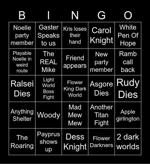 Deltarune Chapter 5 Bingo Card