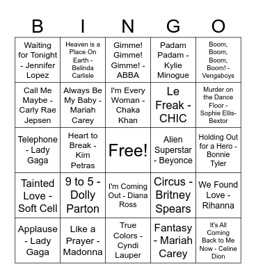 Pride Music Bingo Card