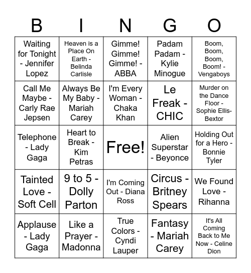 Pride Music Bingo Card