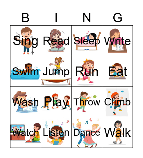 Action Verbs Bingo Card