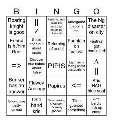 Deltarune ch5 $h00hA Bingo Card