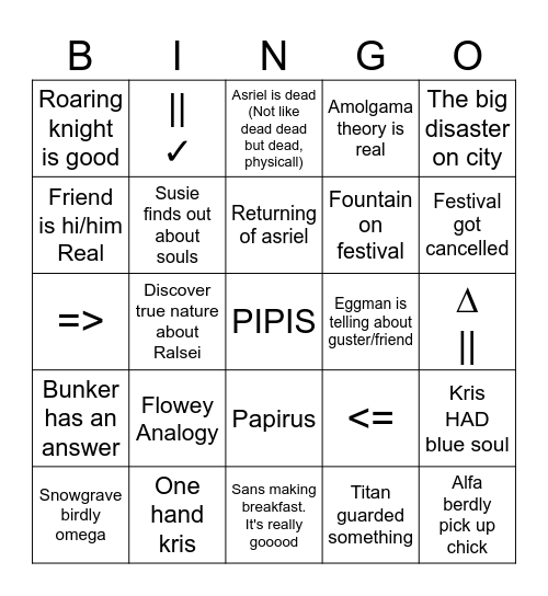 Deltarune ch5 $h00hA Bingo Card