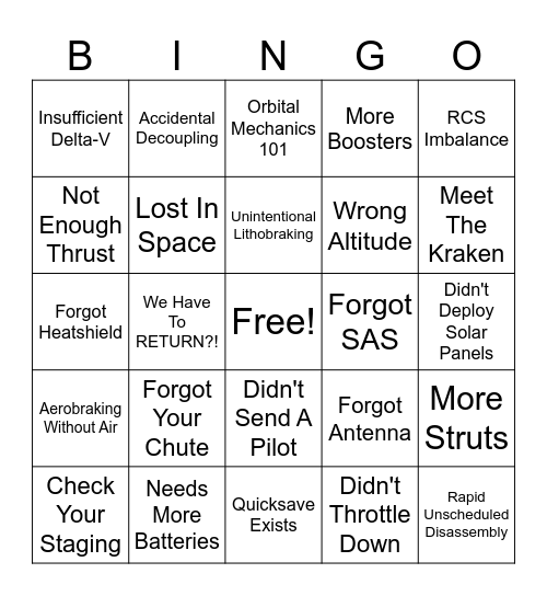 Kerbal Bingo Card