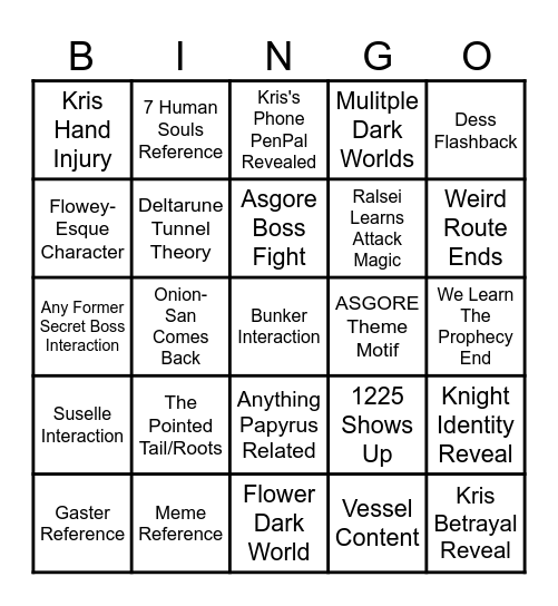 Deltarune Bingo Card