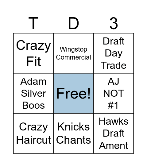 Draft Day Bingo Card