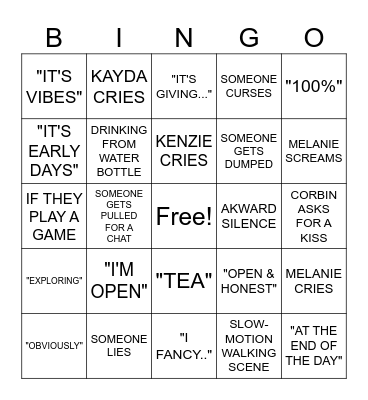 LOVE ISLAND <3 Bingo Card