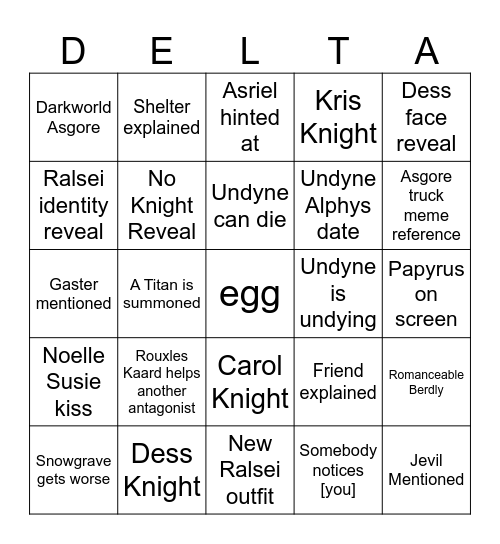 Deltarune Ch5 Bingo Card