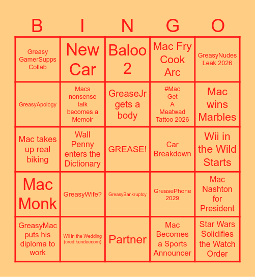 Greasy Life Bingo! Bingo Card