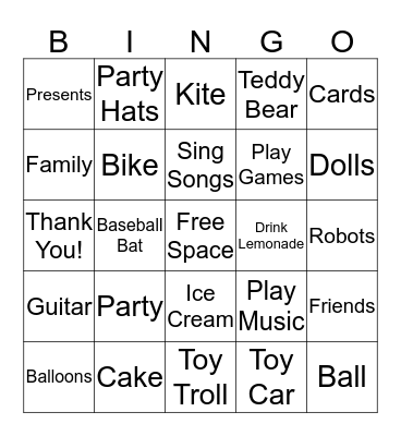Party and Play Time Bingo Card