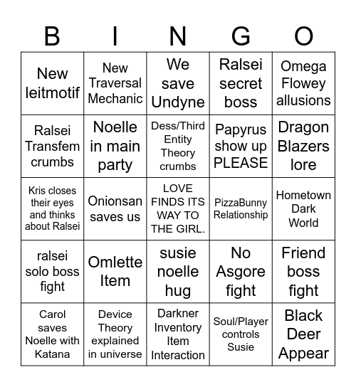 Deltarune 5 Bingo Card