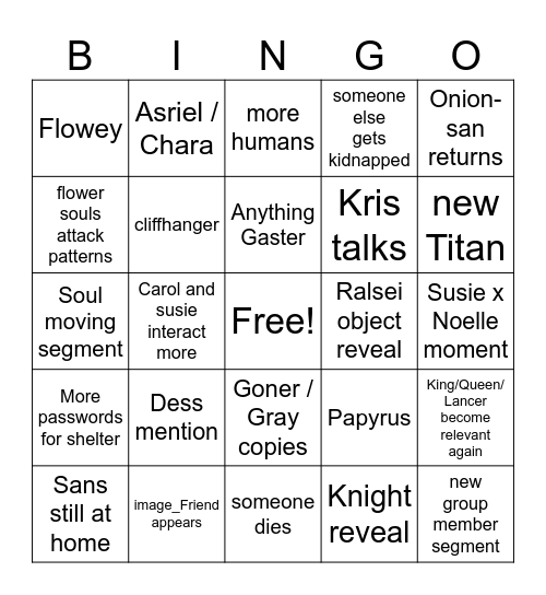 Deltarune Bingo Card