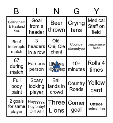 Norway - England match Bingo Card